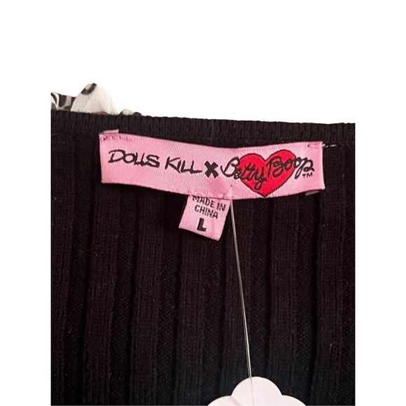 Dollskill Betty Boop Flirty Frills Black Cardigan Hearts & Logo Ruffle Trim larg - Picture 4 of 4